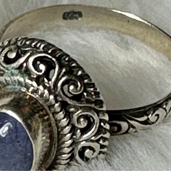 Bali Motif Artisan Crafted Tanzanite & Sterling Ring sz 8 - Picture 4 of 6